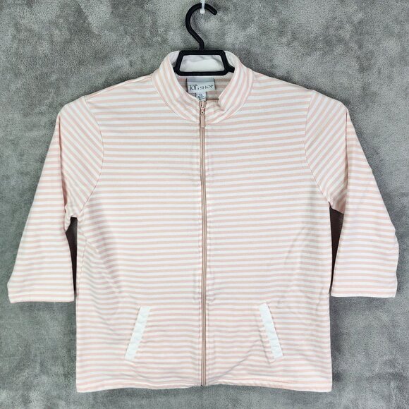 Womens The Tog Shop Jacket Full Zip Light Pink White Striped 3/4 Sleeve Size XL - Picture 2 of 8